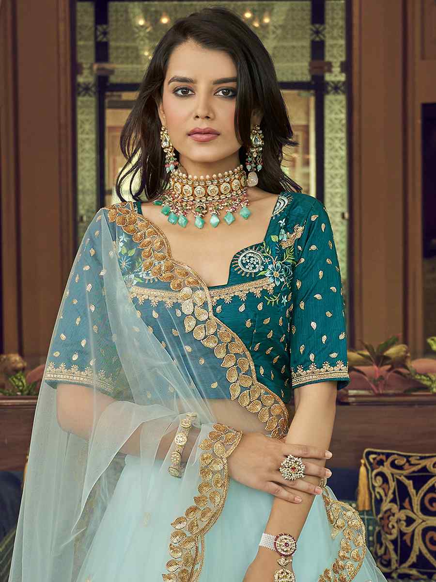 Sky Heavy Nylon Net Embroidered Party Wear Festival Circular Lehenga Choli