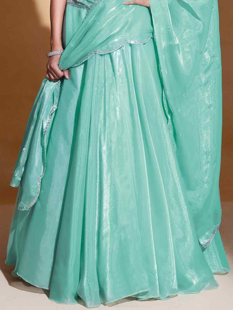 Sky Heavy Organza Embroidered Festival Party Wear Circular Lehenga Choli