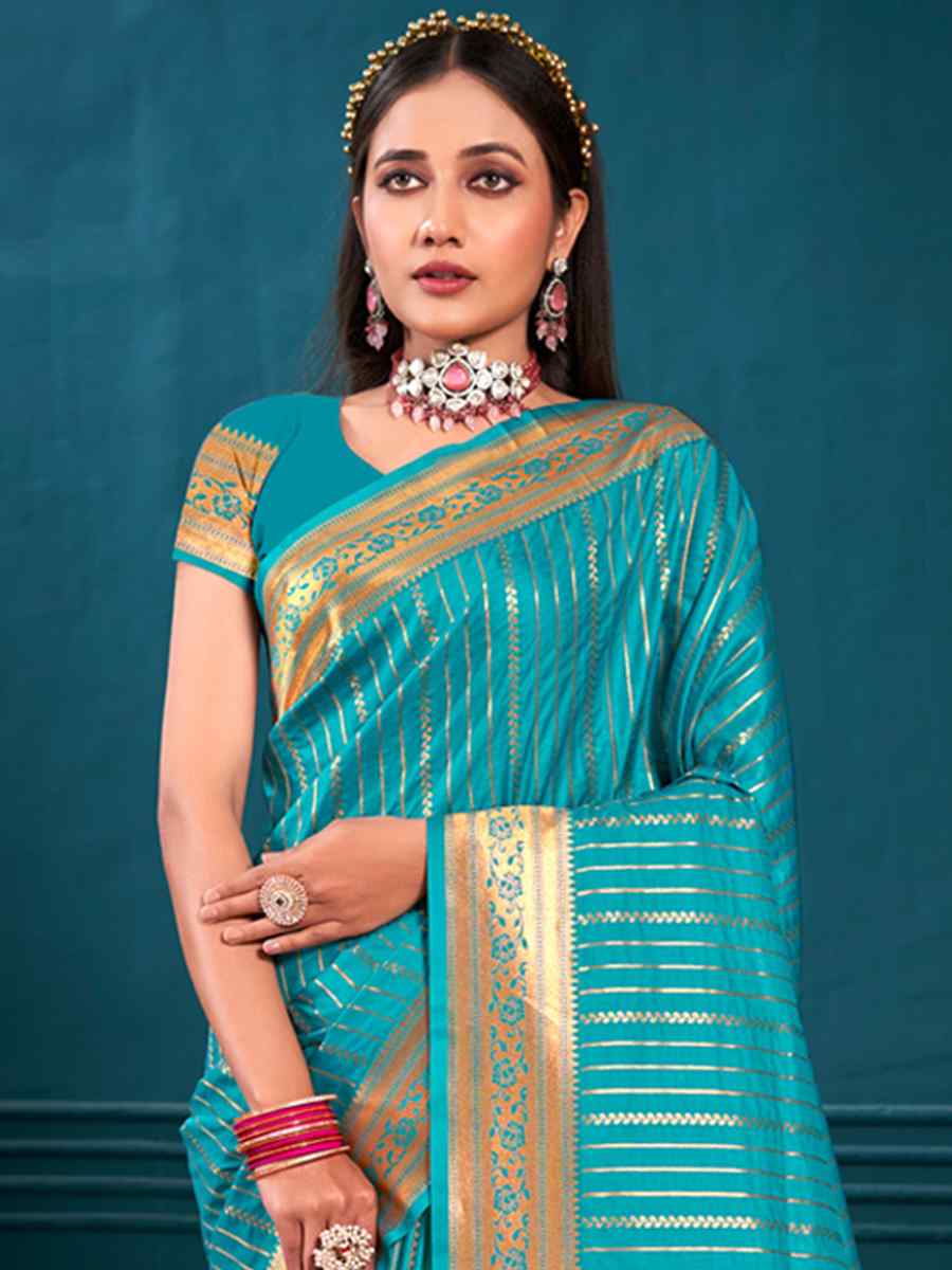 Sky Paithani Silk Handwoven Wedding Festival Heavy Border Saree