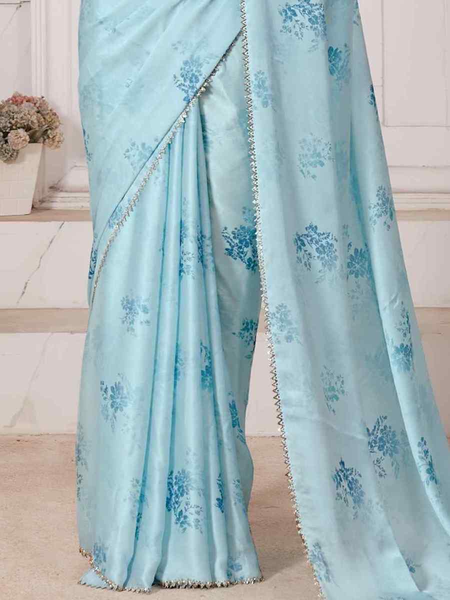 Sky Pure Satin Printed Casual Festival Contemporary Saree