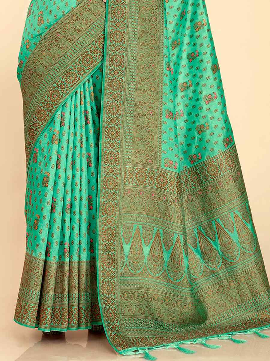 Sky Raw Silk Handwoven Wedding Festival Heavy Border Saree