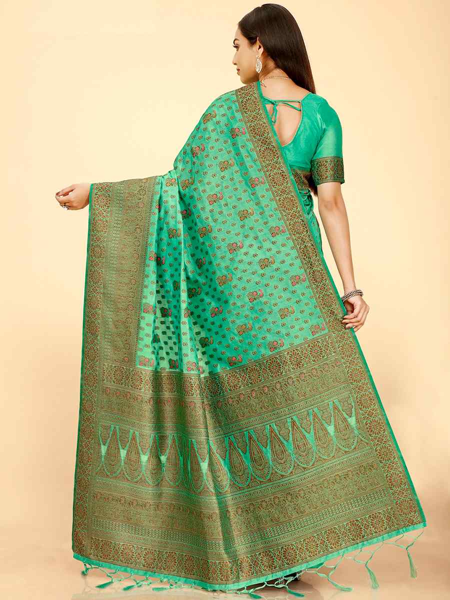 Sky Raw Silk Handwoven Wedding Festival Heavy Border Saree
