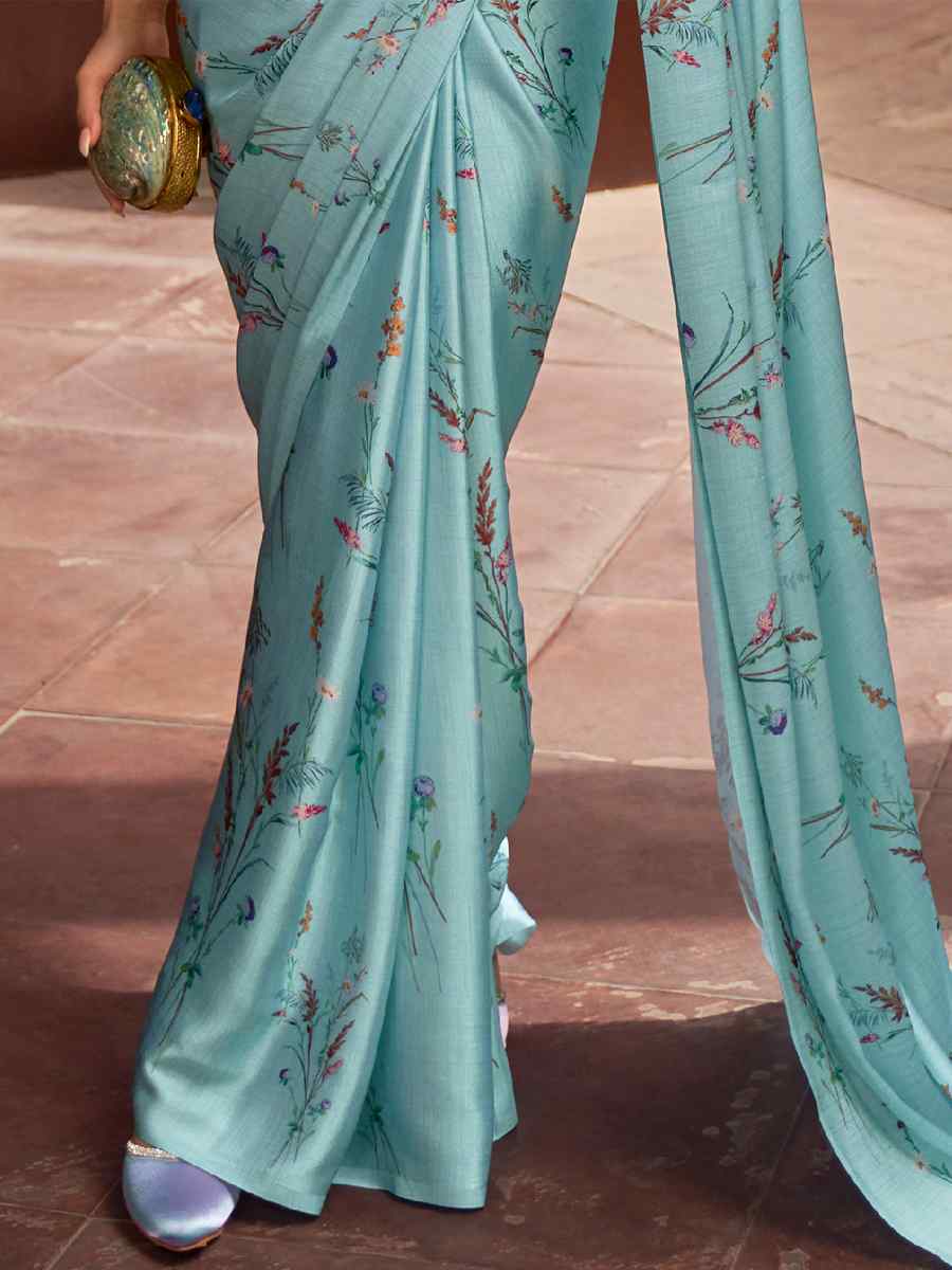 Sky Satin Crepe Printed Party Festival Contemporary Saree