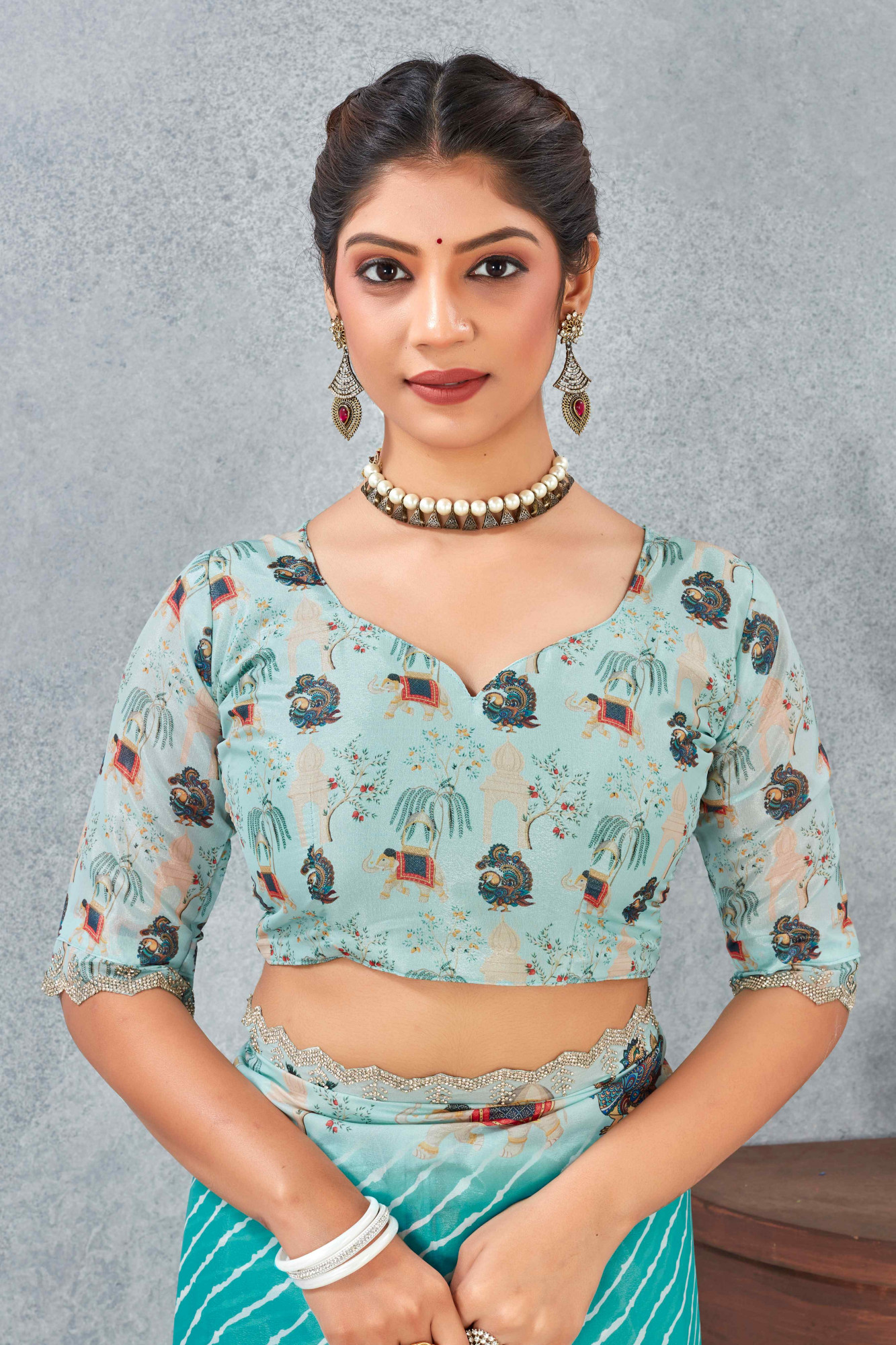 Sky Satin Silk Printed Traditional Casual Reception Festival Wedding Fancy Heavy Border Saree