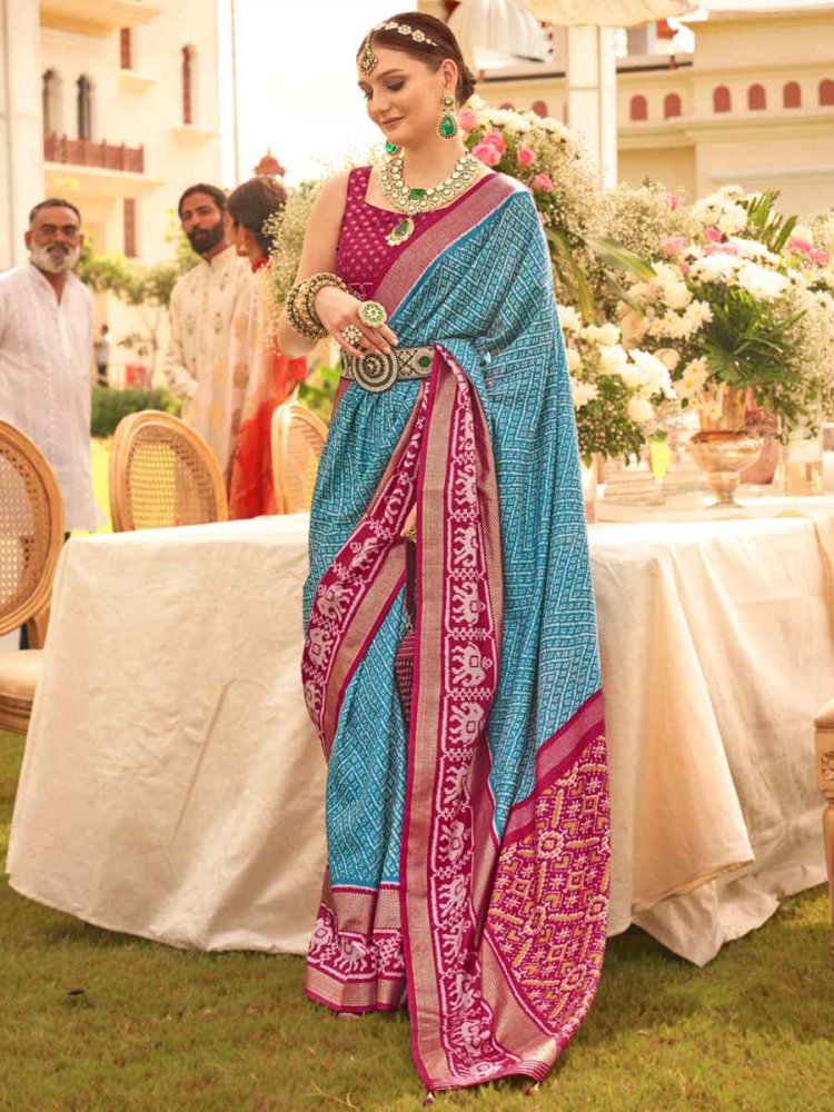 Sky Silk Handwoven Wedding Festival Heavy Border Saree