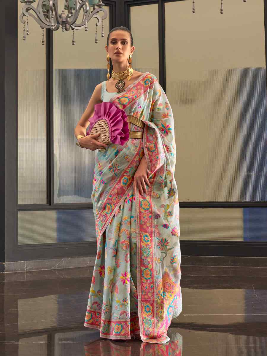 Sky Silk Printed Party Festival Contemporary Saree