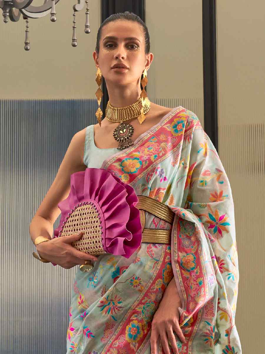 Sky Silk Printed Party Festival Contemporary Saree
