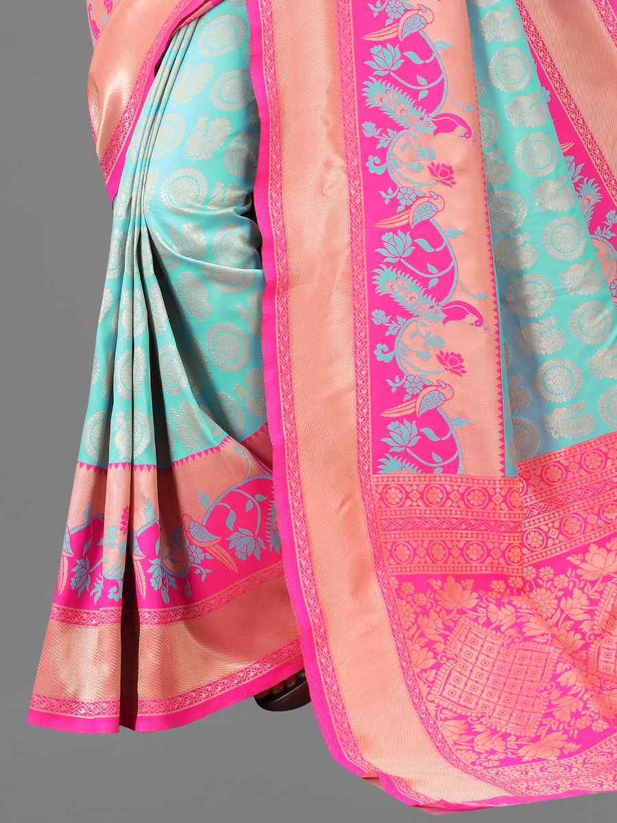 Sky Soft Lichi Silk Handwoven Wedding Festival Heavy Border Saree