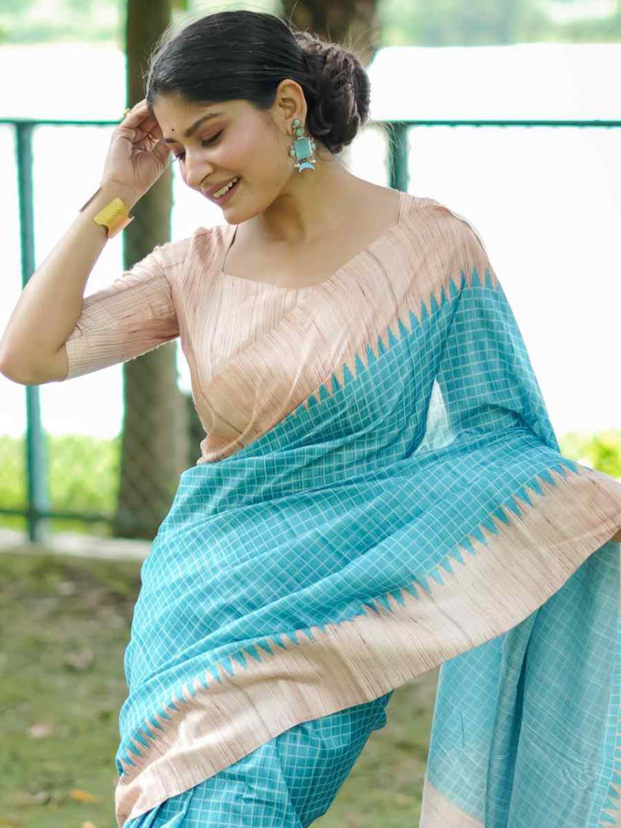 Sky Soft Tussar Silk Handwoven Festival Casual Classic Style Saree