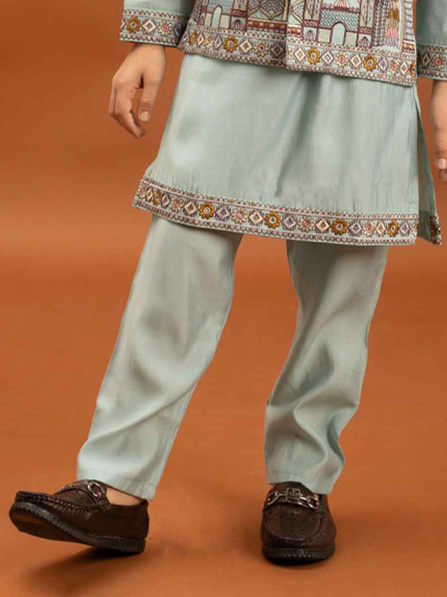 Sky Viscose Silk Embroidery Festival Traditional Kurta Pyjama Boys Wear
