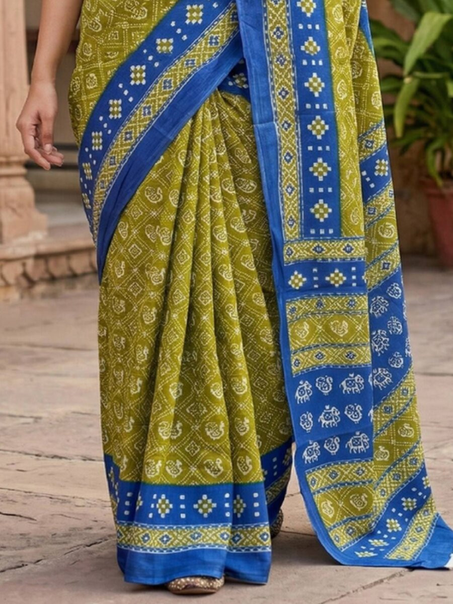 Skyblue Soft Pure Cotton Printed Party Festival Casual Classic Style Sarees