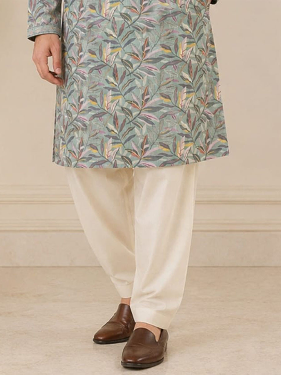 Slate Grey Art Silk Embroidery Printed Wedding Party Festival Casual Mens Wear Kurta