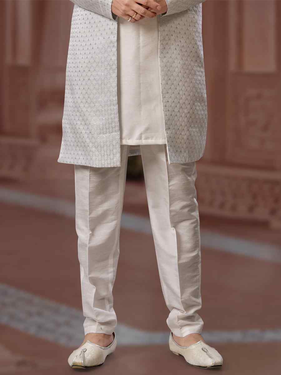 Slety to Off White Jacquard Silk Dupion Embroidered Groom Wedding Sherwani