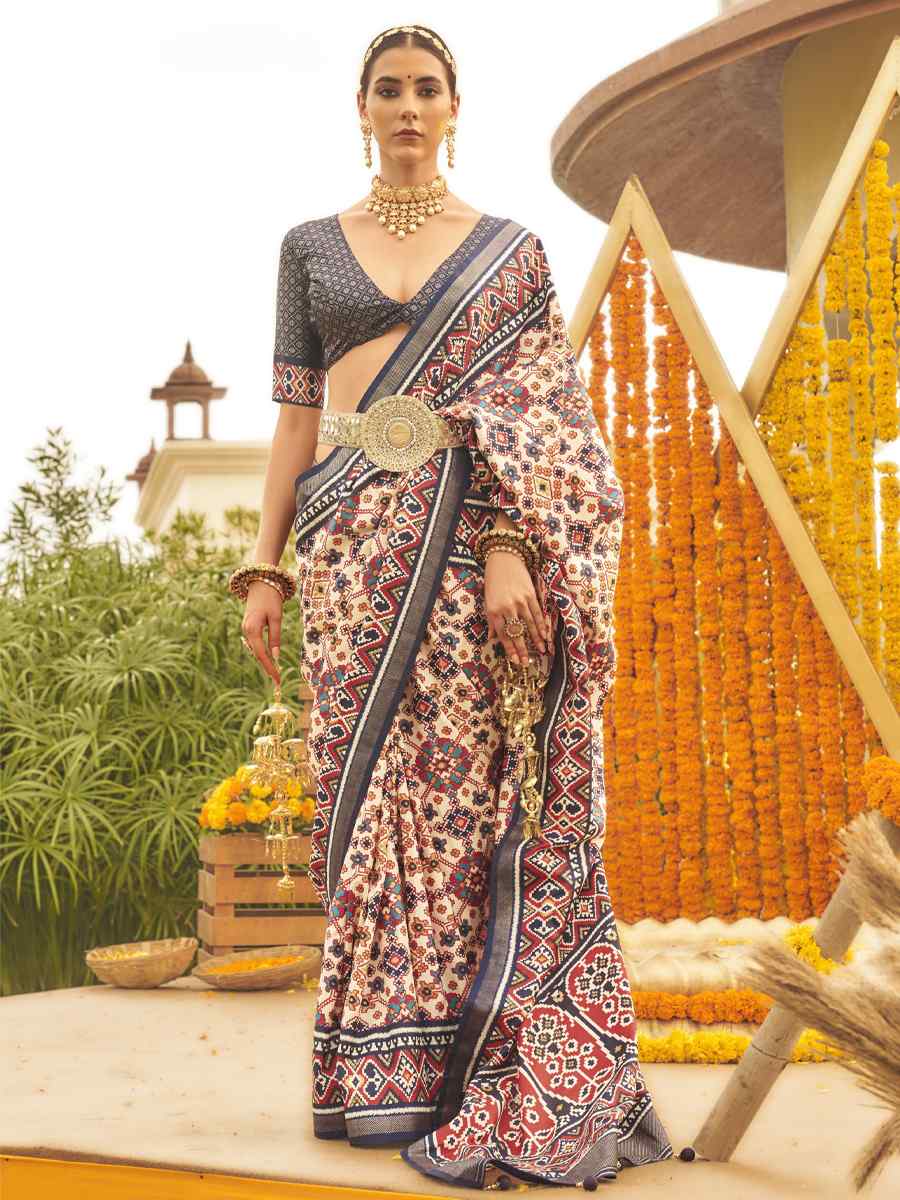 Smokey Grey Mercerized Sigma Silk Printed Casual Festival Contemporaryr Saree