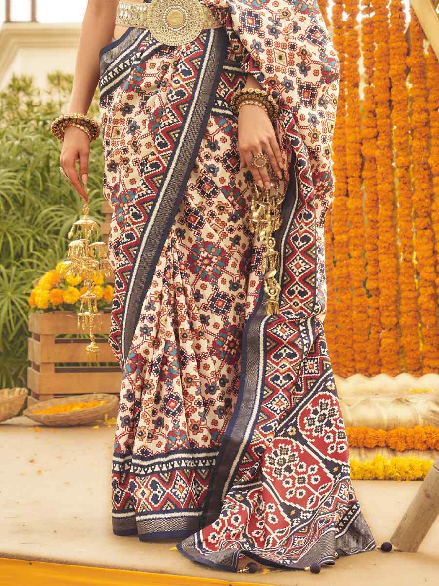 Smokey Grey Mercerized Sigma Silk Printed Casual Festival Contemporaryr Saree