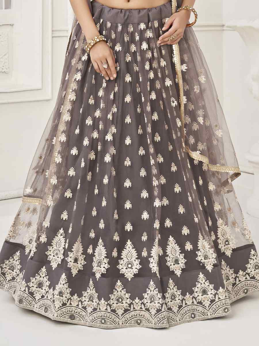 Space Gray Net Embroidered Wedding Reception Festival Heavy Border Lehenga Choli
