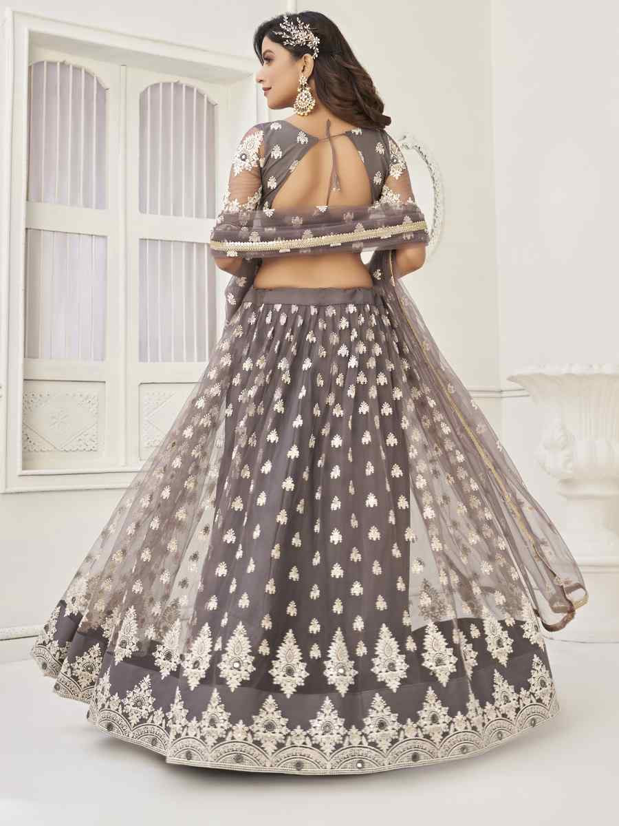 Space Gray Net Embroidered Wedding Reception Festival Heavy Border Lehenga Choli