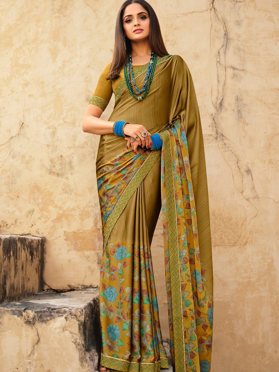Red Moss Chiffon Printed Casual Festival Contemporary Saree