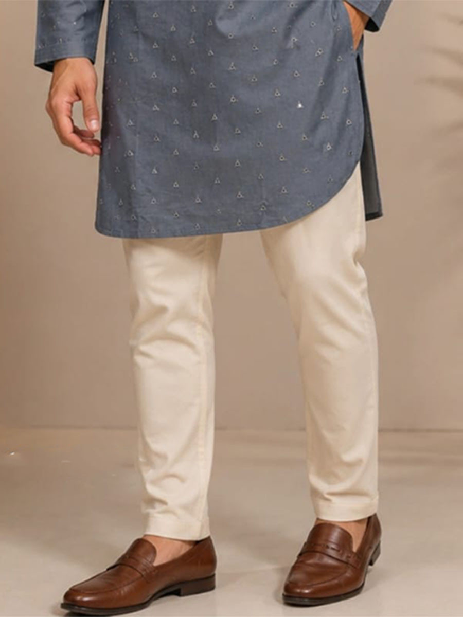 Steel Blue Art Silk Embroidery Wedding Party Festival Casual Mens Wear Kurta