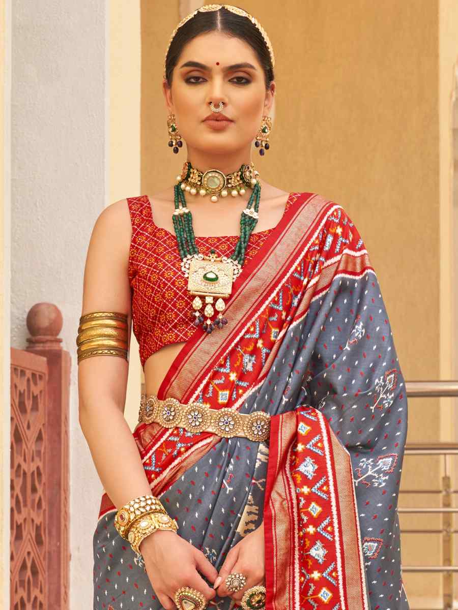 Steel Blue Sigma Silk Handwoven Wedding Festival Heavy Border Saree