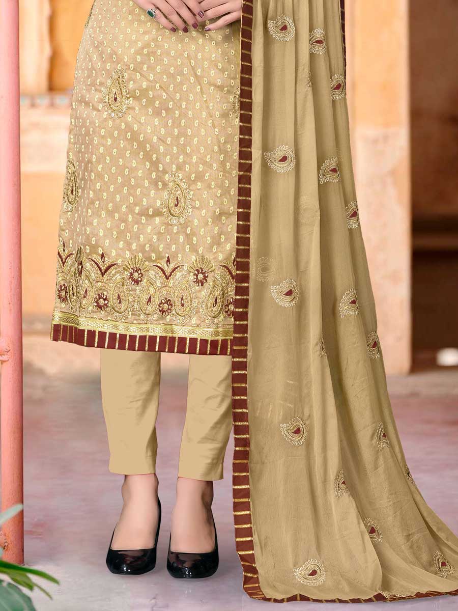 Tan Brown Modal Chanderi Embroidered Festival Pant Kameez