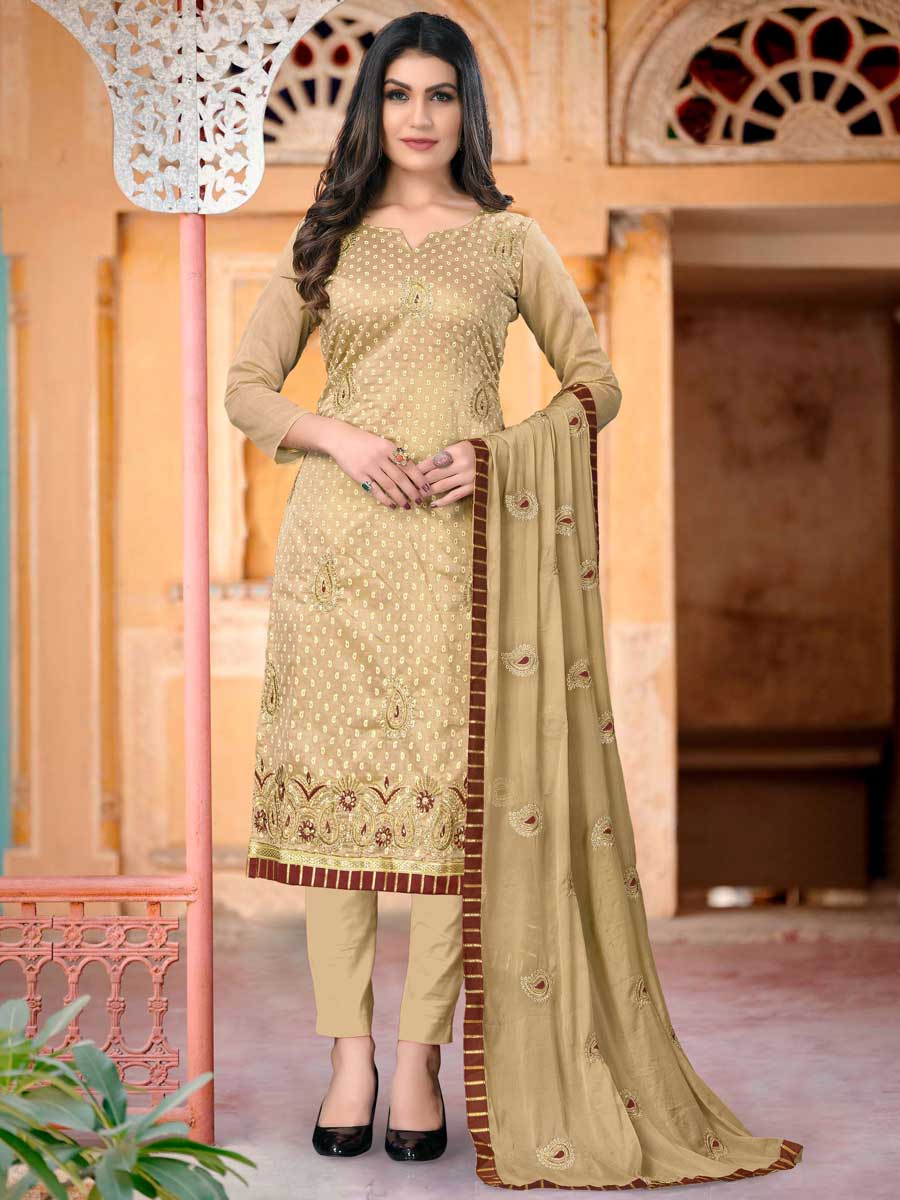 Tan Brown Modal Chanderi Embroidered Festival Pant Kameez