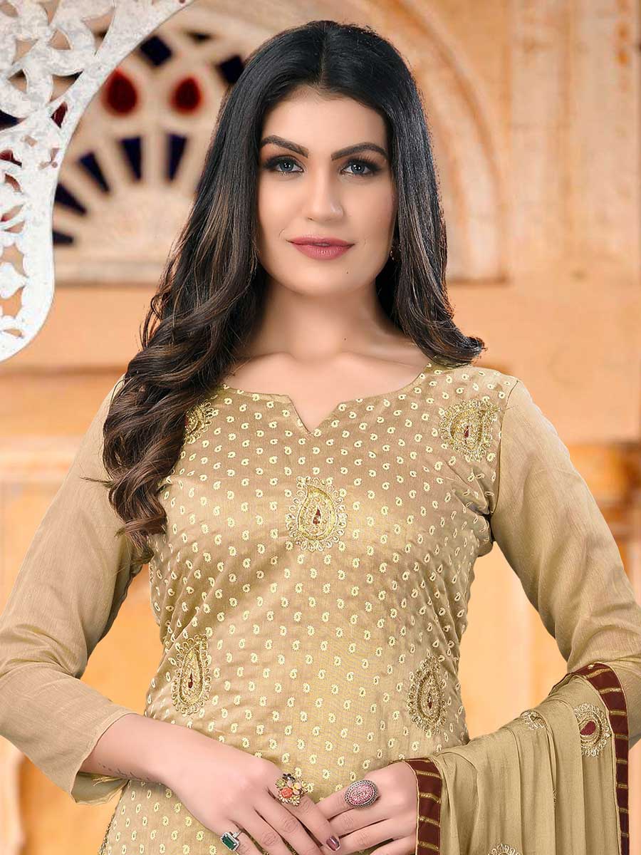 Tan Brown Modal Chanderi Embroidered Festival Pant Kameez