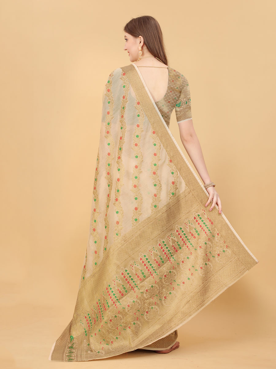 Tan Brown Soft Cotton Silk Handwoven Party Saree