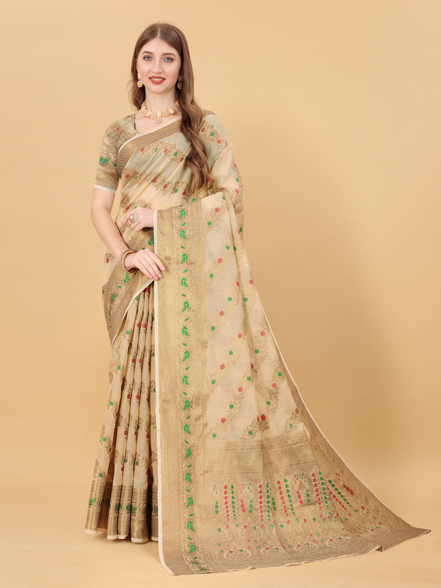 Tan Brown Soft Cotton Silk Handwoven Party Saree