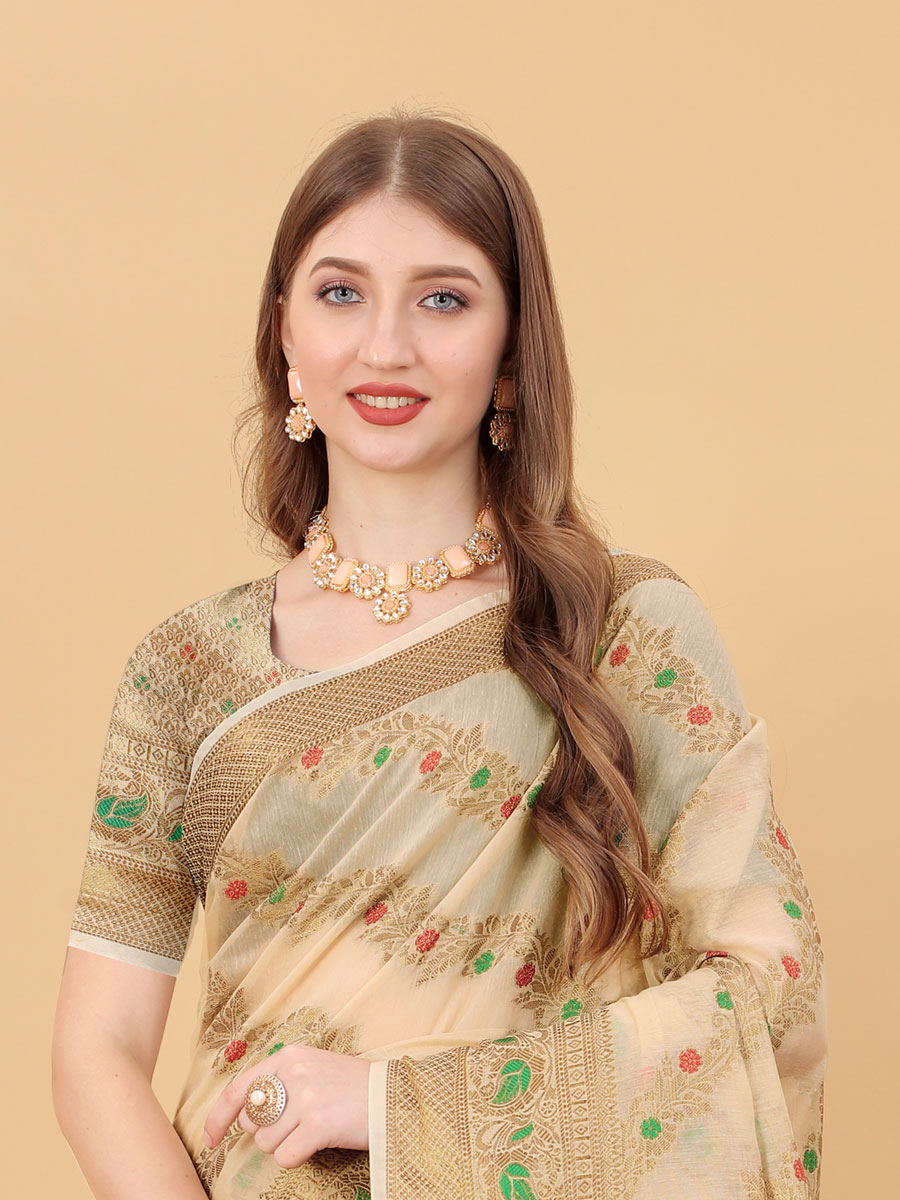 Tan Brown Soft Cotton Silk Handwoven Party Saree