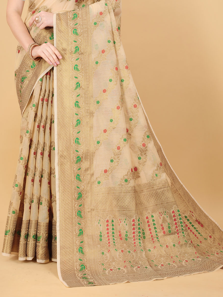 Tan Brown Soft Cotton Silk Handwoven Party Saree