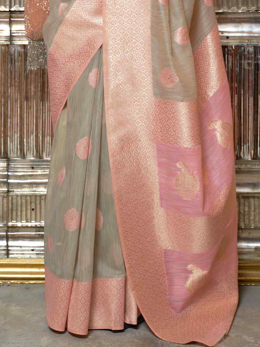 Tan Linen Handwoven Party Festival Heavy Border Saree