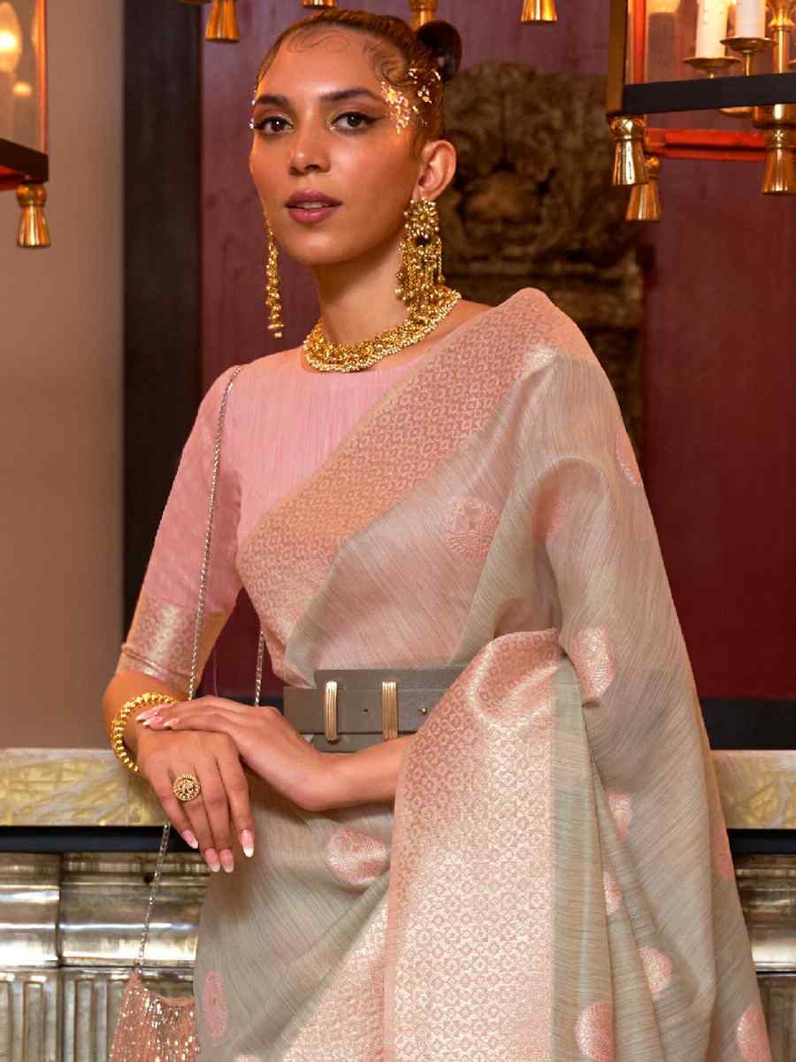 Tan Linen Handwoven Party Festival Heavy Border Saree