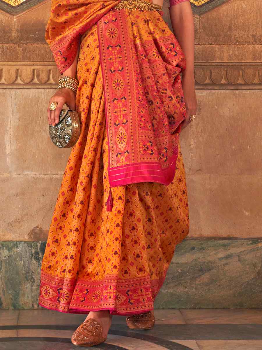 Tango Orange Banarasi Silk Handwoven Wedding Festival Heavy Border Saree