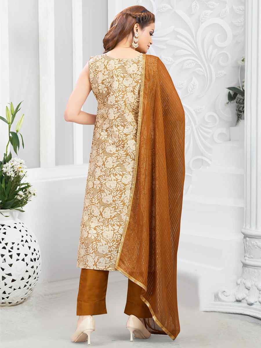 Tassar Chandari Silk Embroidered Festival Casual Pant Salwar Kameez