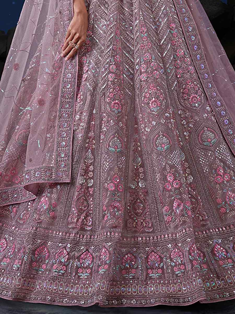 Taupe Soft Net Embroidered Festival Wedding Circular Lehenga Choli