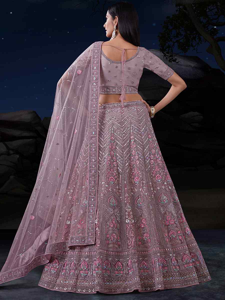 Taupe Soft Net Embroidered Festival Wedding Circular Lehenga Choli