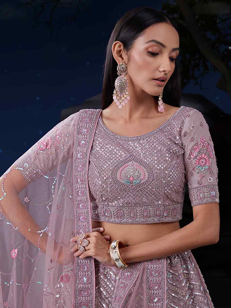 Taupe Soft Net Embroidered Festival Wedding Circular Lehenga Choli