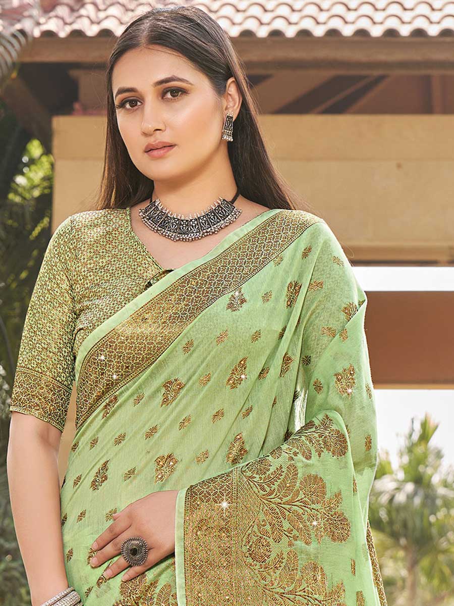 Tea Green Cotton Handwoven Party Saree