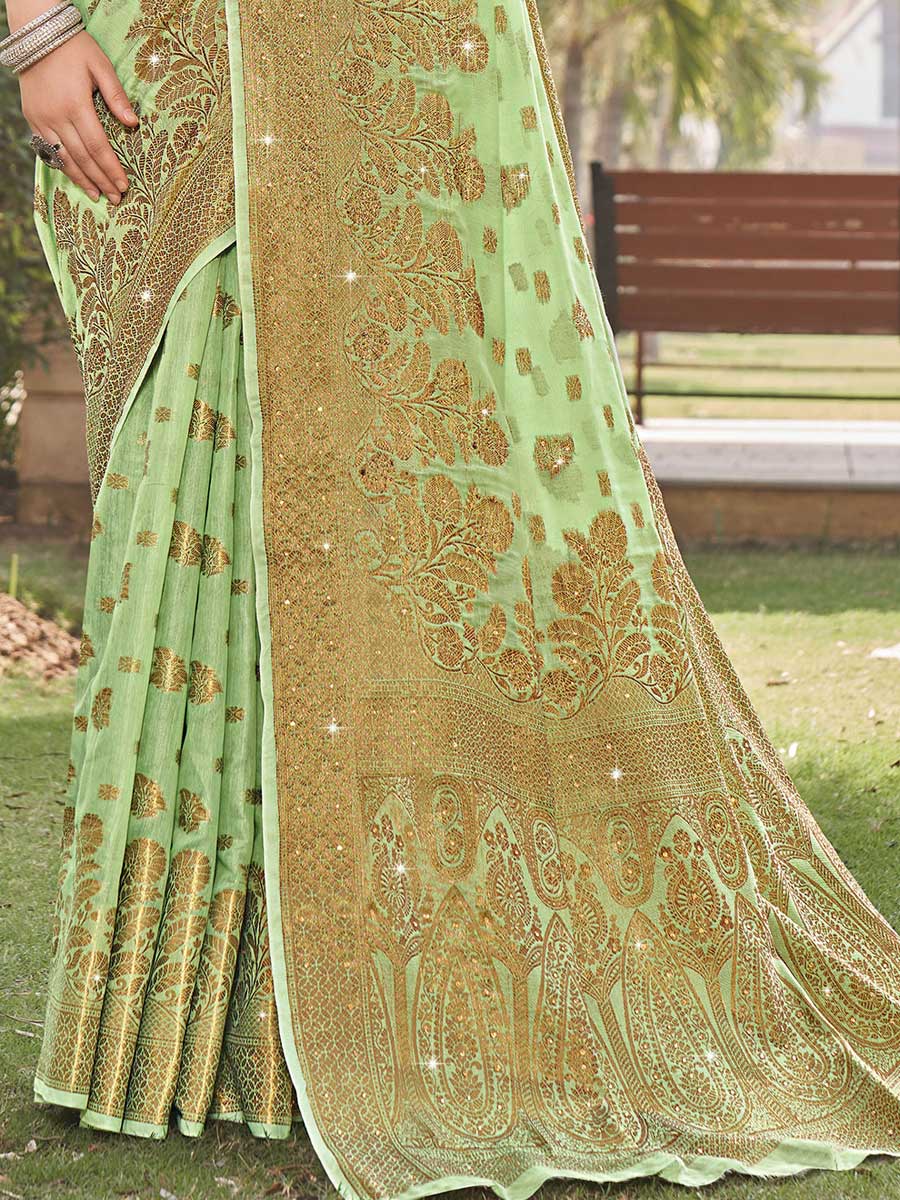 Tea Green Cotton Handwoven Party Saree