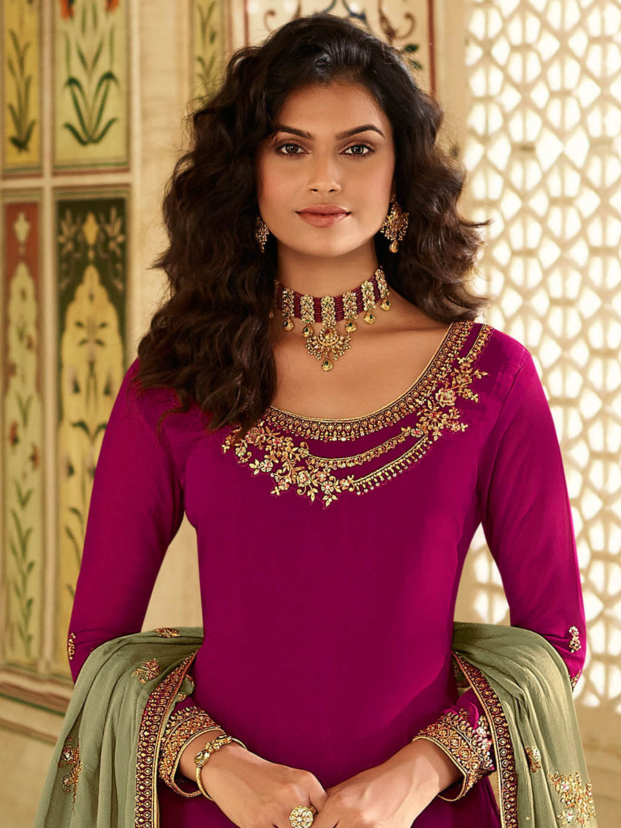 Tea Green Net Embroidered Party Lehenga Suit