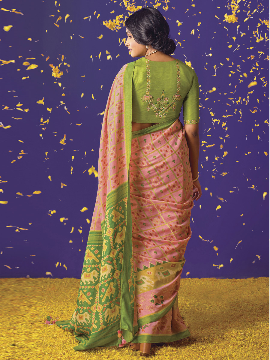 Tea Rose Pink Brasso Festival Printed Saree