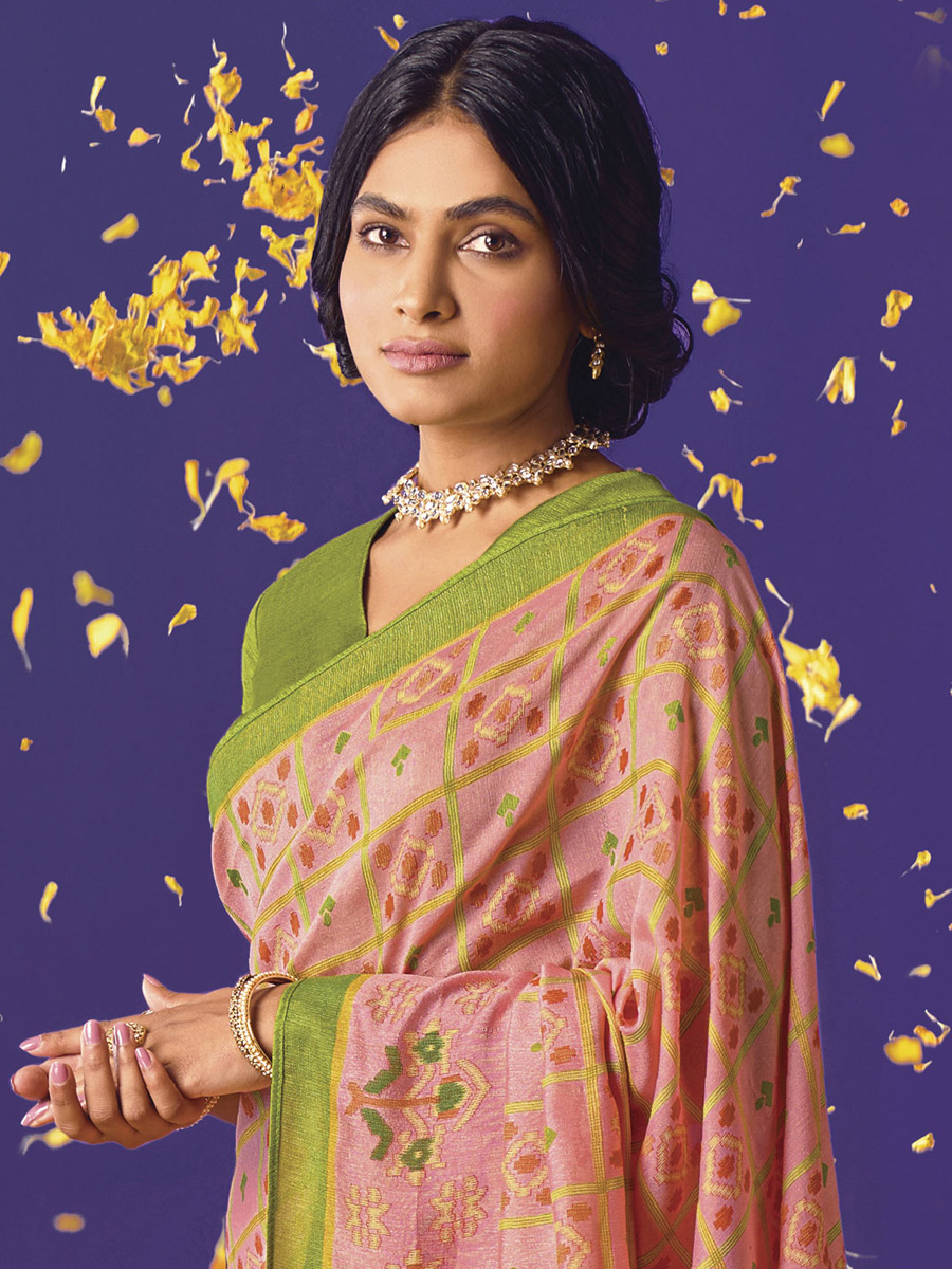Tea Rose Pink Brasso Festival Printed Saree