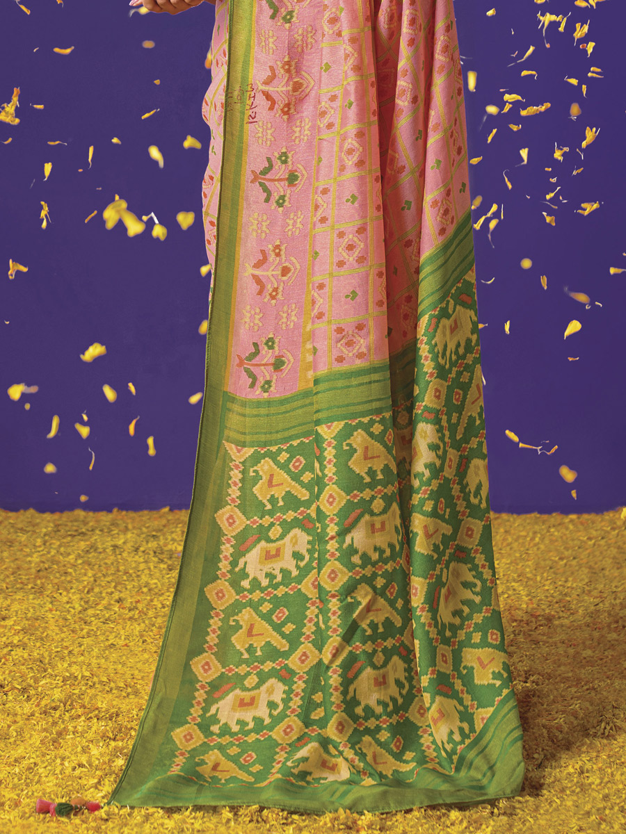 Tea Rose Pink Brasso Festival Printed Saree