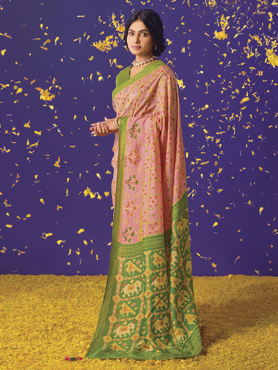 Tea Rose Pink Brasso Festival Printed Saree