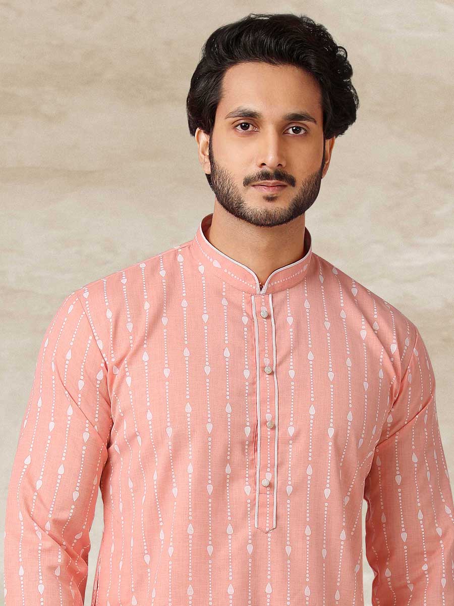 Tea Rose Pink Cotton Handloom Festival Kurta Set