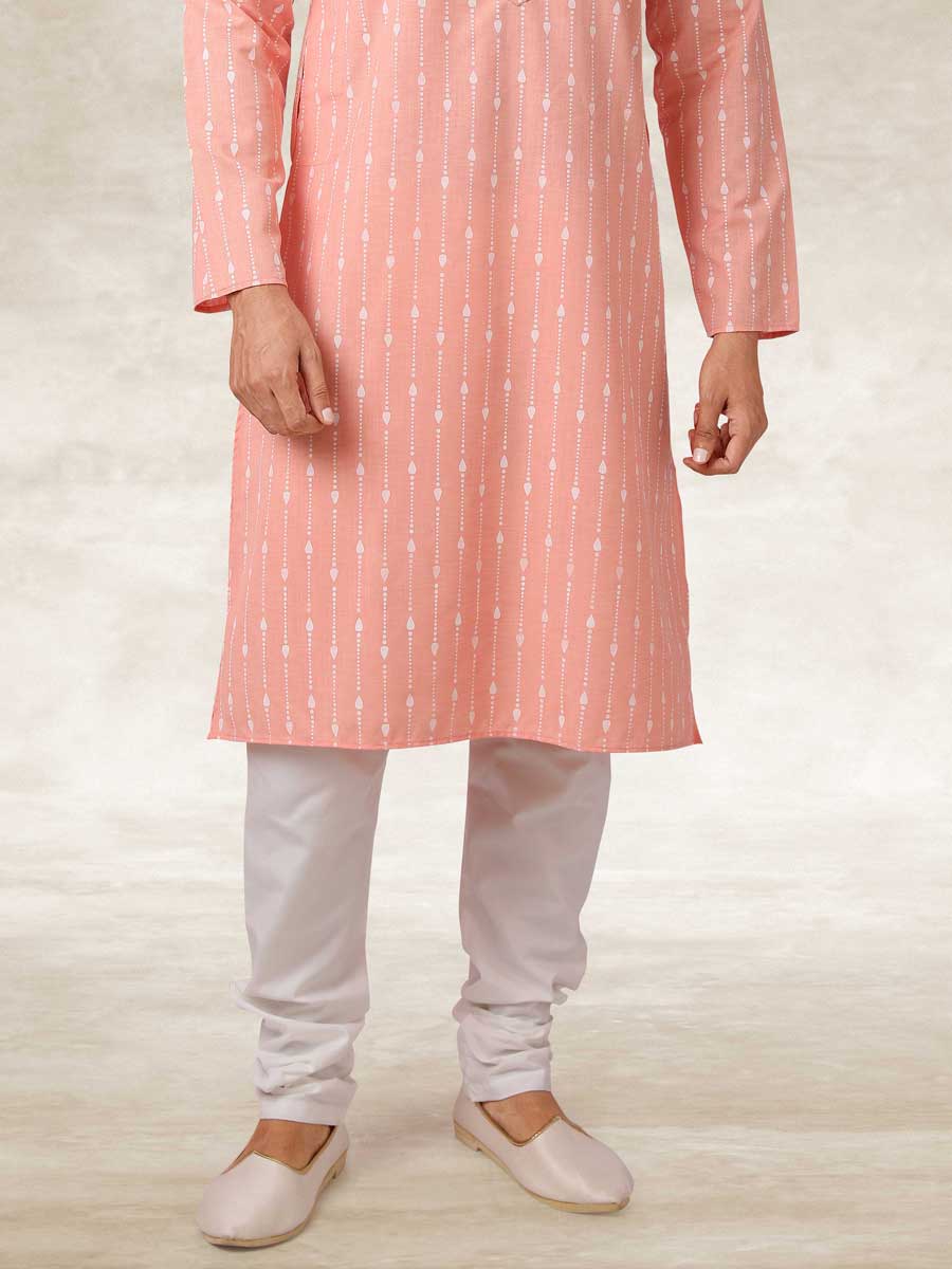 Tea Rose Pink Cotton Handloom Festival Kurta Set