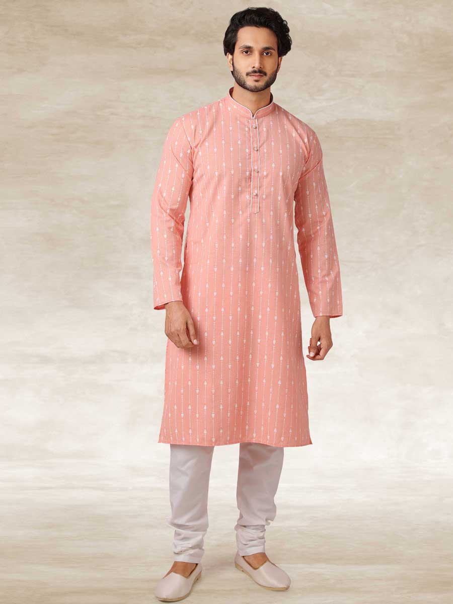 Tea Rose Pink Cotton Handloom Festival Kurta Set