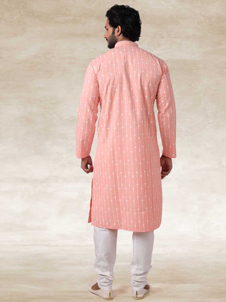 Tea Rose Pink Cotton Handloom Festival Kurta Set
