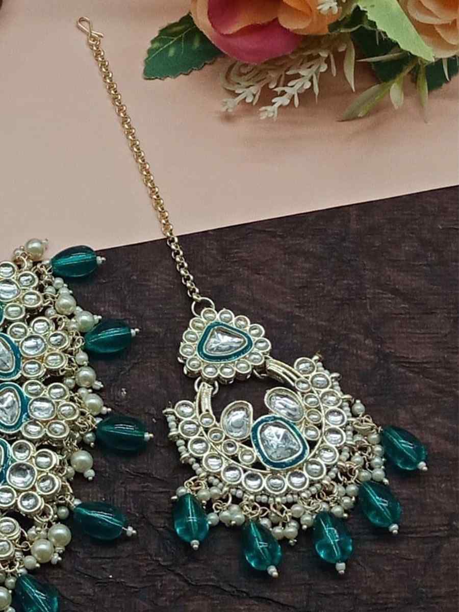 Teal Alloy Metal Festival Wear Kundan Necklace